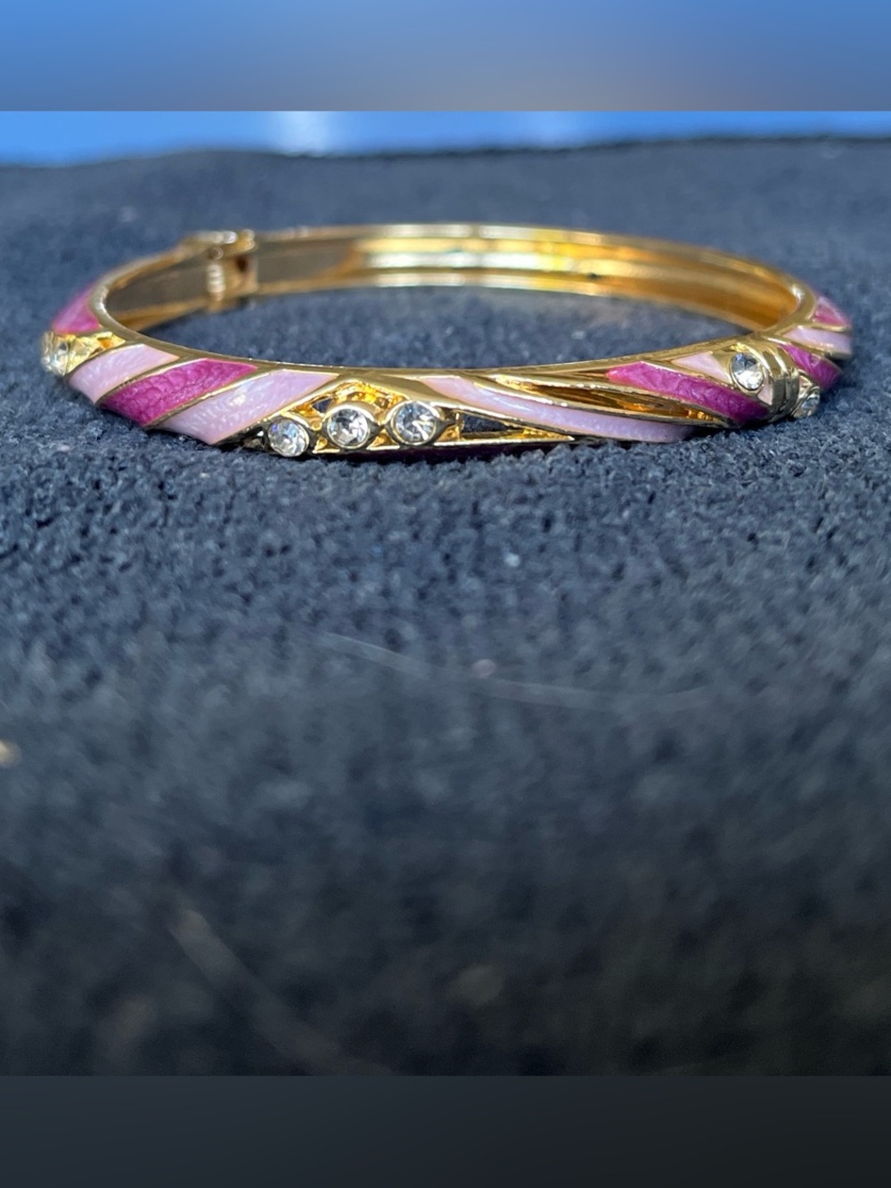Gold-Tone Pink Enamel Bangle Bracelet with Crystal Accents